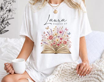 Personalized Chapter Shirt, Custom Name Age Tee, Chapter Birthday Shirt, Book Lover Gift, Floral Book Shirt, Reader Gift, Custom Chapter Tee