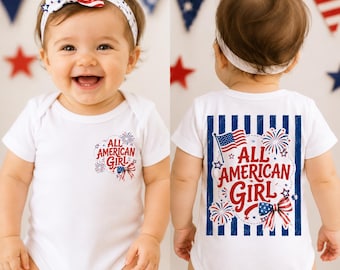 Body infantil "All American Girl", roupa para bebê para o 4 de julho, body patriótico para bebê, roupa infantil para o Dia da Independência, presente para bebê menina dos EUA
