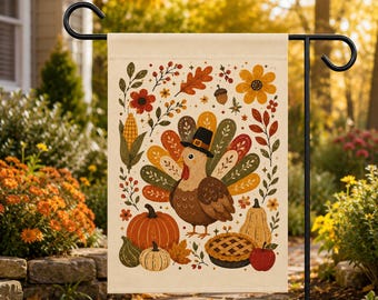 Thanksgiving Turkey Garden Flag, Fall Harvest Garden Flag, Autumn Outdoor Decor, Pumpkin Turkey Yard Flag Farmhouse Thanksgiving Porch Decor