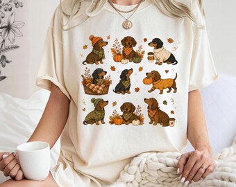 Dachshund Fall Shirt, Autumn Wiener Dog T-Shirt, Pumpkin Dachshund Tee, Doxie Lover Gift, Cozy Fall Dog Sweater, Thanksgiving Dog Lover Tee