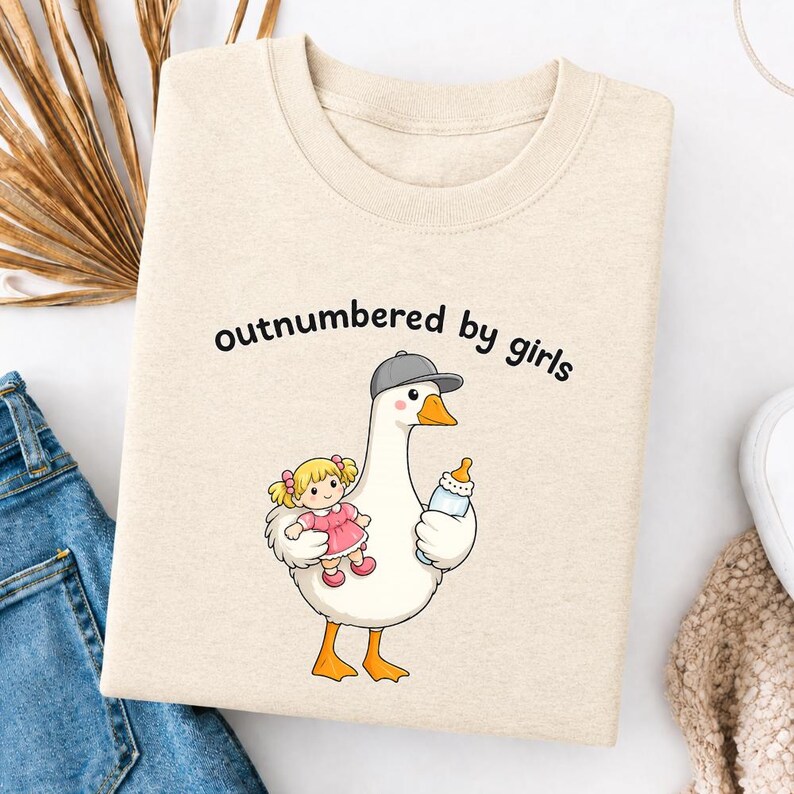 Funny Dad Goose Shirt Outnumbered By Girls Graphic Tee Father Of 