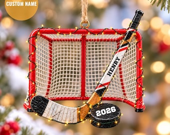 Personalized Hockey Ornament, Custom Name Hockey Stick Christmas Keepsake, Hockey Player Gift, Christmas Gift for Hockey Fans
