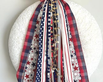 Patriotic Star Spangled Double bow Wreath Ribbon Set, Fourth of July, Memorial day
