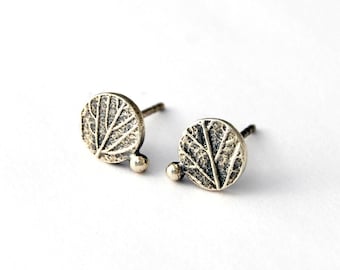 Circle leaf earrings sterling silver botanical minimalist studs