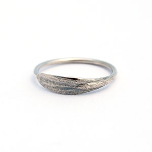 May include: A silver ring with a textured, leaf-shaped band.