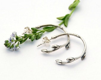 Blueberry twig hoops - botanical earrings - branch hoops - silver hoops