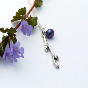 Blueberry twig pendant branch pendant silver branch pendant branch and pearl silver twig image 2