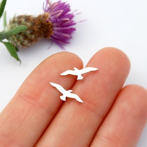 Bird earrings sterling silver seagull studs in flight