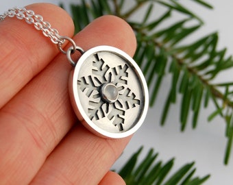 silver snowflake pendant - silver moonstone snowflake - snowflake necklace - snowflake moonstone pendant