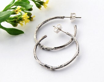 Silver branch hoops - sterling silver hoops - twig hoops - silver hoops earrings