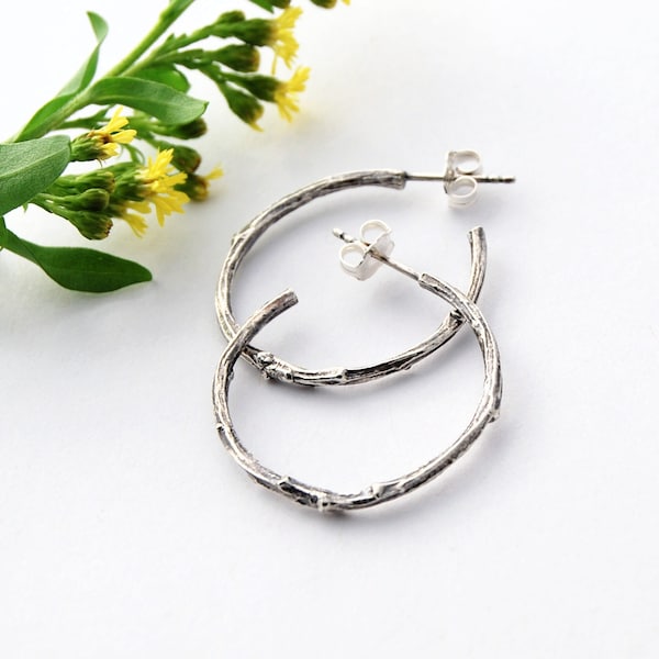 Silver branch hoops - sterling silver hoops - twig hoops - silver hoops earrings