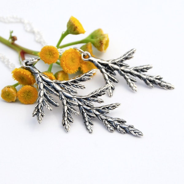Cypress necklace - sterling silver cypress - botanical necklacce - silver cypress necklace