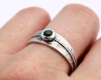 Malachite leaf ring - Botanical malachite ring - silver leaf - Leaf ring - size 8 - one of a kind ring - sterling silver ring - silver band