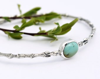 Branch turquoise bangle - sterling silver bangle - branch bangle - turquoise bangle - branch bracelet - botanical bracelet