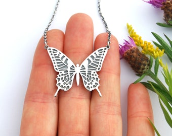 Swallowtail necklace sterling silver intricate butterfly wing necklace