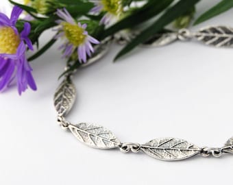 Silver leaf bracelet - sterling silver bracelet - leaves bracelet - botanical silver bracelet - Silver leaves bracelet