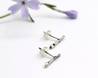 Buds stud earrings - sterling silver branch - silver buds studs - silver studs earrings - botanical earrings