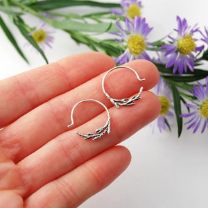 Juniper hoops silver juniper hoops branch hoops botanical hoops Juniper earrings Juniper jewelry image 5