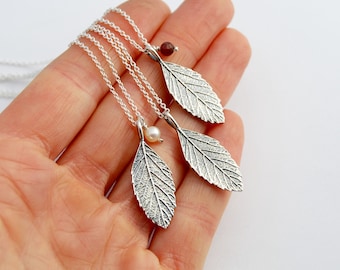 Spirea leaf pendant sterling silver botanical necklace