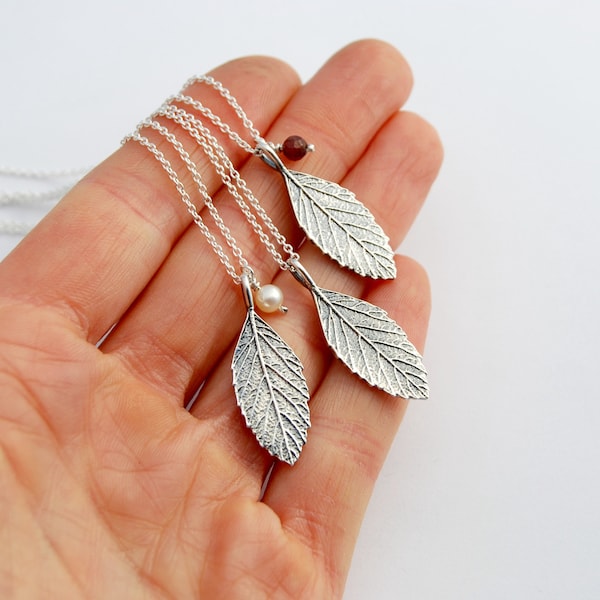 Spirea leaf pendant sterling silver botanical necklace