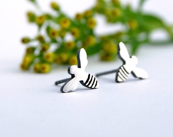 Bee studs sterling silver woodland posts earrings bumble bee