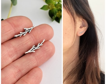 Dainty juniper climbers - sterling silver climbers - Juniper ear climbers - Botanical ear climbers - Nature earrings