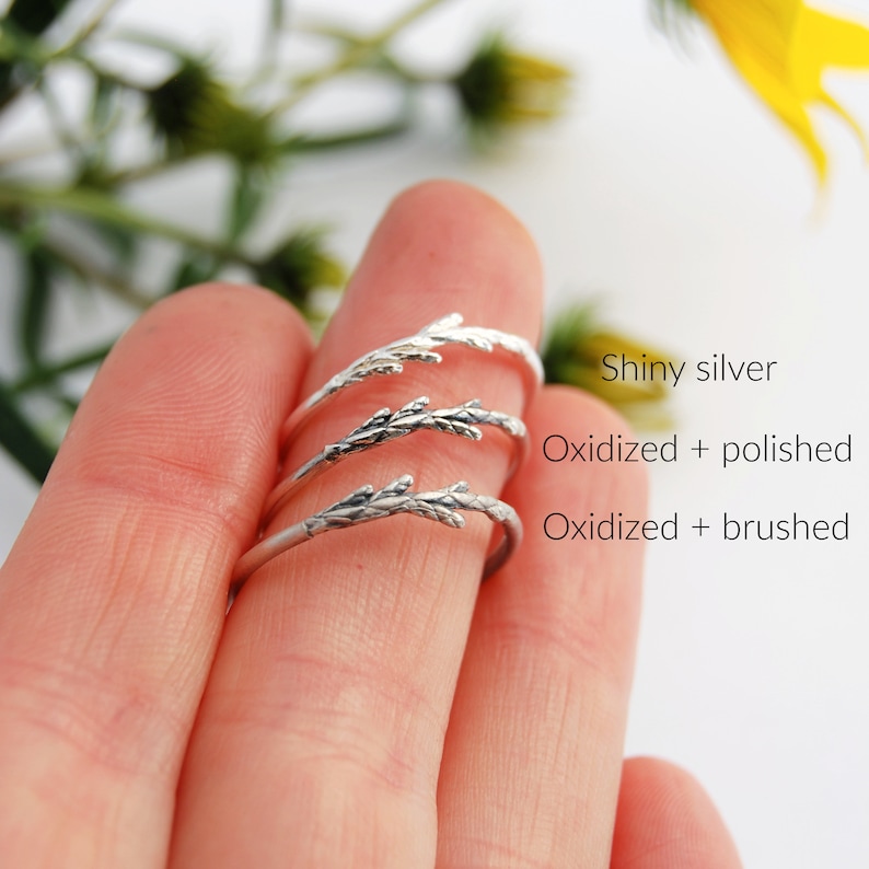 Dainty juniper ring Silver juniper ring Botanical ring Juniper ring Branch ring Silver branch ring image 6