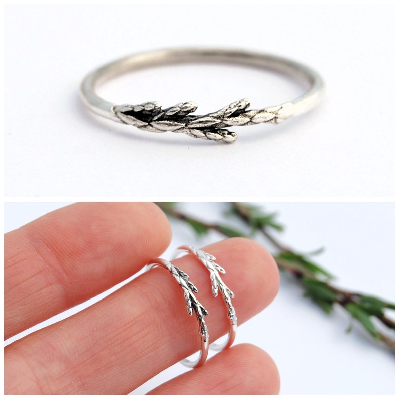 Dainty juniper ring Silver juniper ring Botanical ring Juniper ring Branch ring Silver branch ring image 1