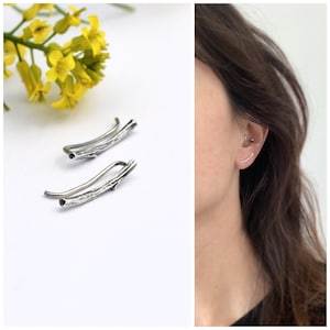 Silver branch climbers - branch earrings - sterling silver climbers - botanical ear climbers - sterling silver earrings - boatnical earrings