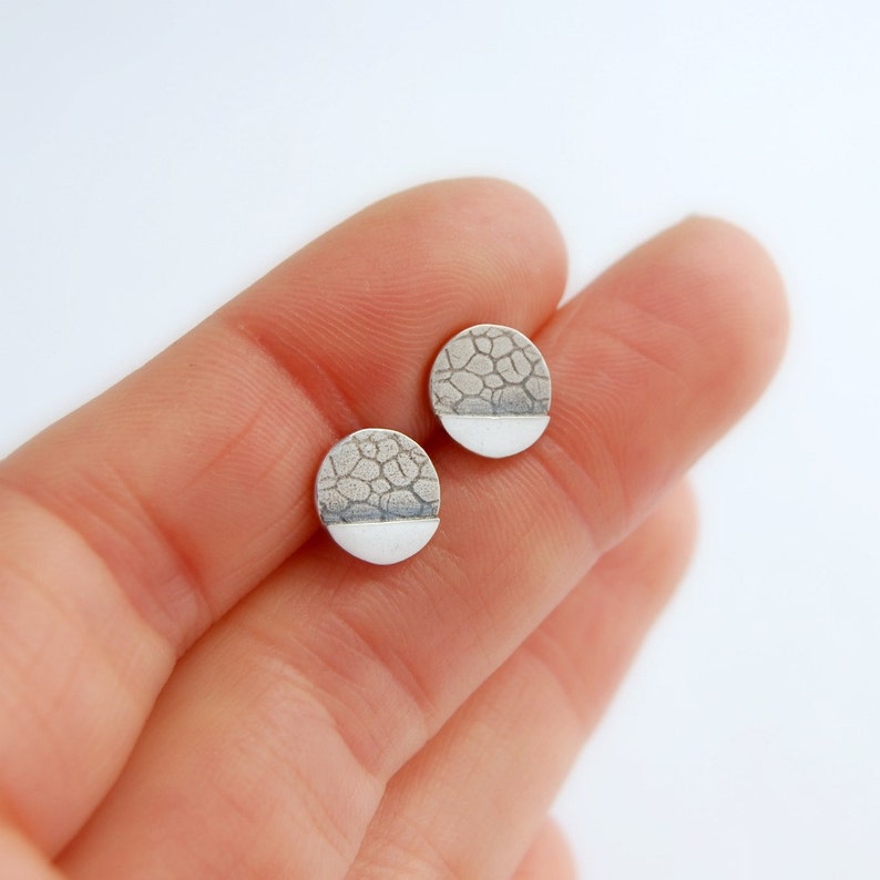 Geometric botanical circle studs sterling silver dots studs image 5