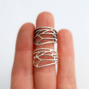 Bee wing ring sterling silver wide honey bee wing band