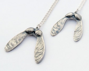 Silver Maple seed - sterling silver samara - silver disamara - samara necklace - maple key necklace - silver maple seed - samara pendant