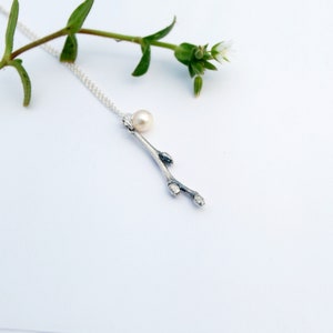 Blueberry twig pendant branch pendant silver branch pendant branch and pearl silver twig image 7