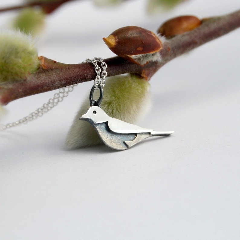 bird pendant Robin bird necklace woodland sterling silver bird