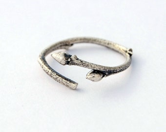 Blueberry twig and buds ring - sterling silver branch ring