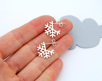 Snowflakes hoops studs earrings sterling silver snow jewelry