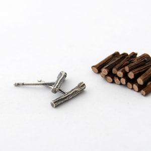 Bar stud earrings - sterling silver twig post earrings log studs