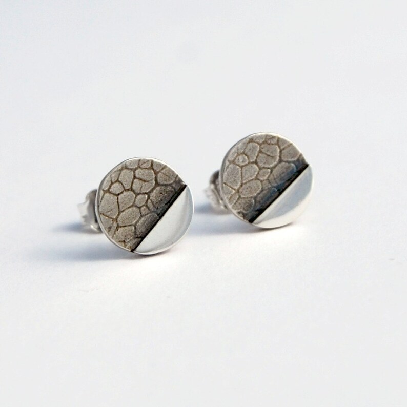 Geometric botanical circle studs sterling silver dots studs image 1