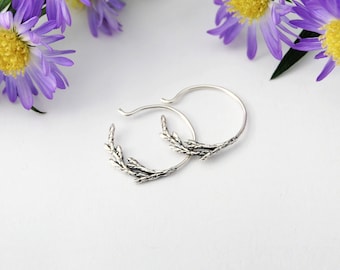 Juniper hoops - silver juniper hoops - branch hoops - botanical hoops - Juniper earrings - Juniper jewelry