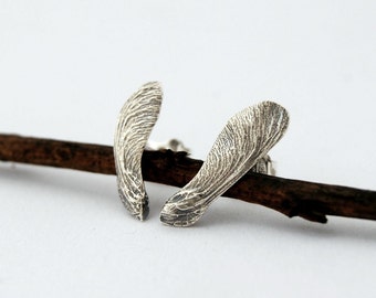 Samara stud earrings - silver samara earrings - maple key studs - maple seed earrings - silver samara - sterling silver samara studs