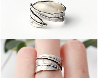 Silver leaf ring - Silver wrap ring - Leaf wrap ring - Botanical silver ring - Leaf ring - Botanical jewelry