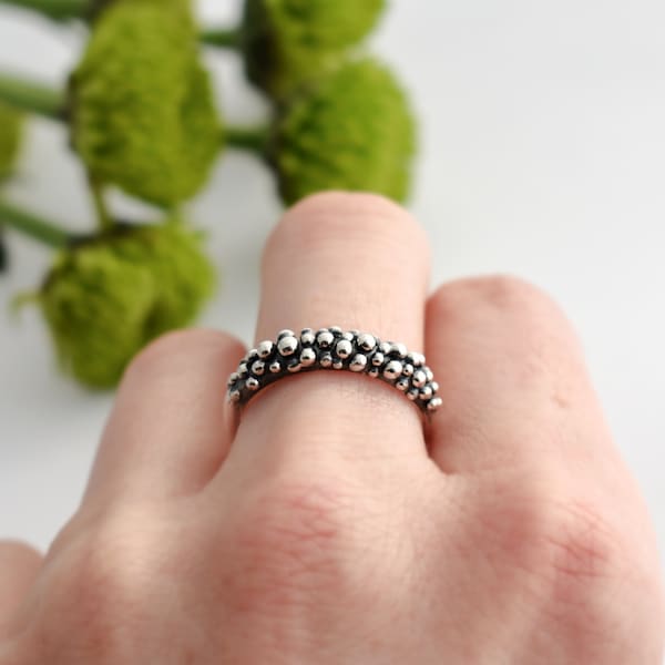 Caviar ring - silver balls ring - silver ring - sterling silver ring - cast silver ring - contemporary ring - textured silver ring