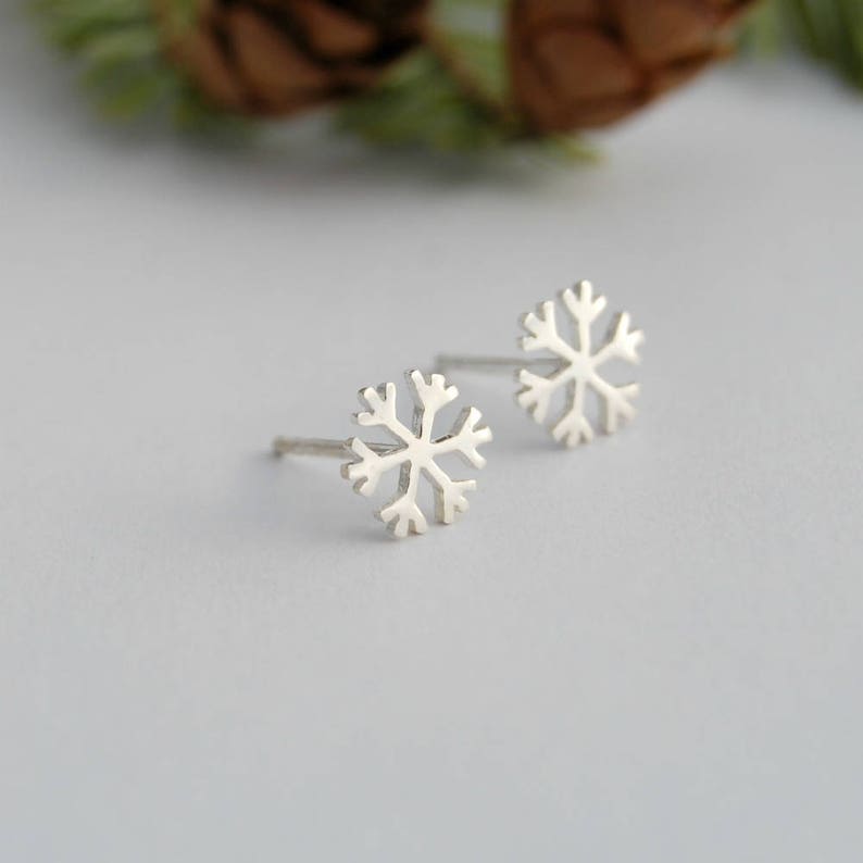 Tiny snowflakes studs earrings sterling silver mini snow stud image 3