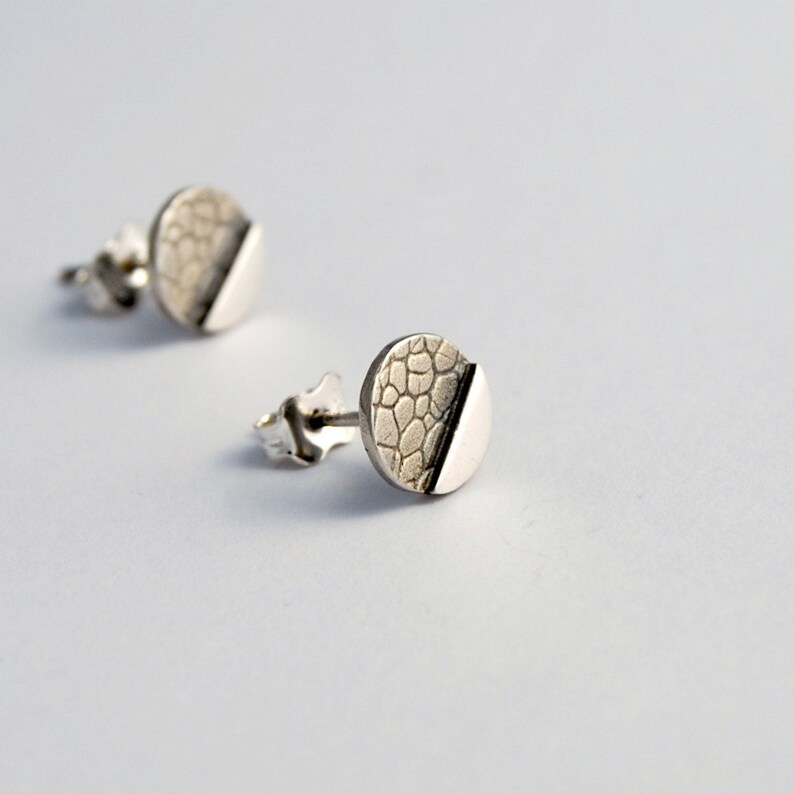 Geometric botanical circle studs sterling silver dots studs image 4