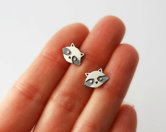 Raccoon studs - silver raccoon studs - raccoon earrings - raccoon jewelry - sterling silver raccoon - animal studs - silver stud earrings