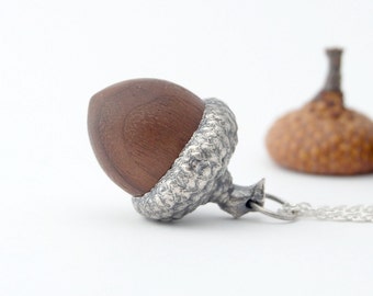 Acorn necklace - sterling silver acorn - silver and wood acorn - acorn pendant