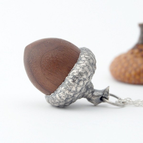 Acorn necklace - sterling silver acorn - silver and wood acorn - acorn pendant