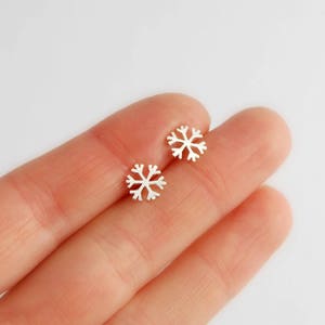 Tiny snowflakes studs earrings sterling silver mini snow stud image 2