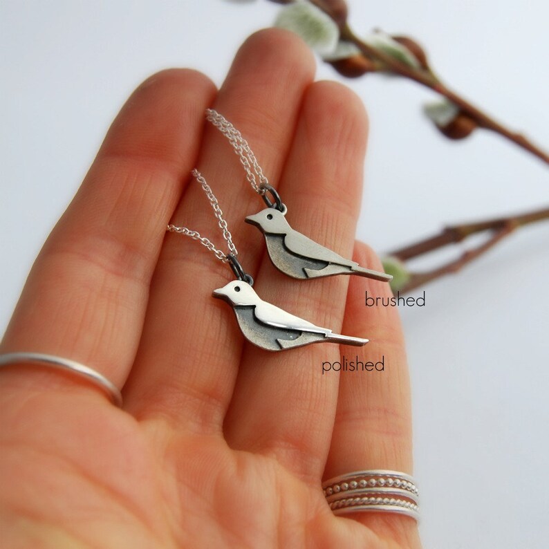 bird pendant Robin bird necklace woodland sterling silver bird