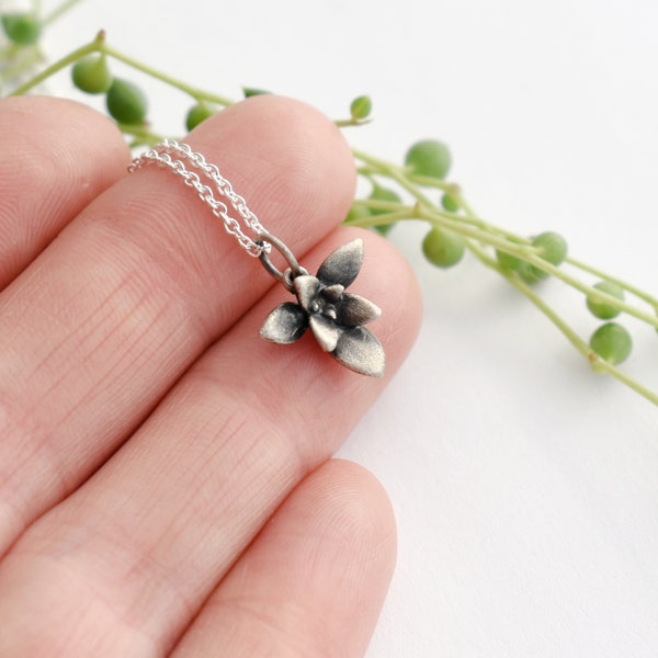 Succulent plant necklace - Sterling silver succulent - Succulent pendant - Silver succulent necklace